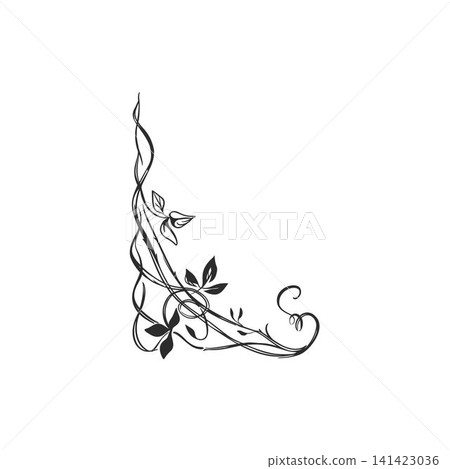 Hand drawn vector abstract outline,graphic,line vintage art ornament floral frame corner in calligraphic elegant modern style.Ornate floral vintage outline design concept.Vector frame elements. 141423036