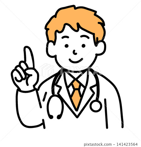 An illustration (hand-drawn) of a male doctor explaining something by pointing. An illustration (hand-drawn) of a male doctor explaining something by pointing. 141423564