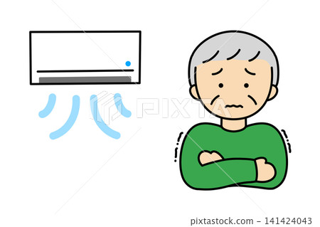An illustration of an old man who is feeling cold because of the air conditioner. An illustration of an old man who is feeling cold because of the air conditioner. 141424043