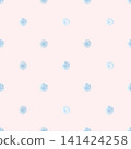 Blue watercolor polka dots seamless pattern on a pink background. Simple background ideal for baby products, packaging, nursery decor, stationery, textiles, and playful surface design collections 141424258