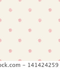 Watercolor pink polka dots seamless pattern on a beige background. Ideal for packaging, decor, textiles, and playful surface design collections. 141424259