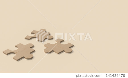 Wooden Jigsaw Puzzle Pieces for Creative Problem Solving 3d render. 141424478