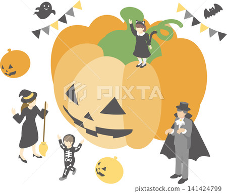 Halloween Isometric Figure Illustration Set - Costume, Pumpkin, Jack-o'-lantern, Decoration, Material Halloween Isometric Figure Illustration Set - Costume, Pumpkin, Jack-o'-lantern, Decoration, Material 141424799