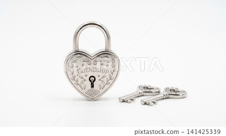 Heart shaped silver padlock with matching small keys decorative security protection valentines marriage anniversary engraved isolated background commitment relationship fastener hardware Heart shaped silver padlock with matching small keys decorative security protection valentines marriage anniversary engraved isolated background commitment relationship fastener hardware 141425339