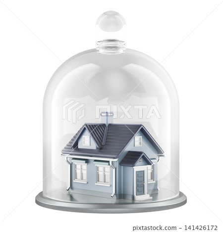 House under glass dome for home insurance and property protection. 3D rendering House under glass dome for home insurance and property protection. 3D rendering 141426172