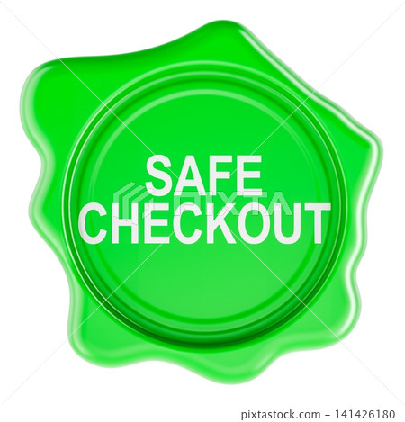 Safe Checkout green seal for secure online payment. 3D rendering Safe Checkout green seal for secure online payment. 3D rendering 141426180