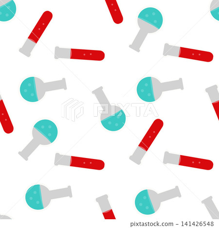 Colorful seamless science pattern featuring laboratory flasks and red test tubes Colorful seamless science pattern featuring laboratory flasks and red test tubes 141426548
