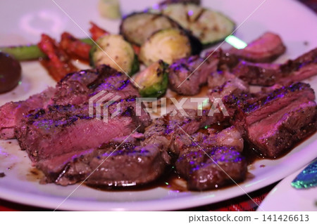 Grilled Steak with Vegetables and Sauce 141426613