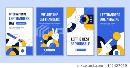 Flat Cartoon Social Media Story for International Left Handers Day Background Template 141427039