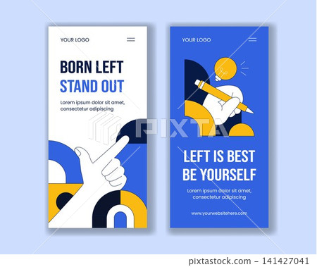 Flat Cartoon Vertical Banner for International Left Handers Day Social Media Background 141427041