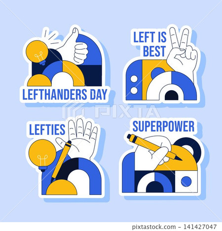 Flat Cartoon Label Illustration for International Left Handers Day Social Media 141427047