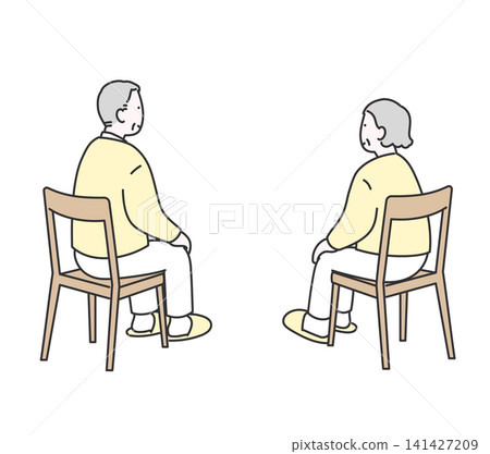 Illustration of an elderly couple sitting in chairs Illustration of an elderly couple sitting in chairs 141427209