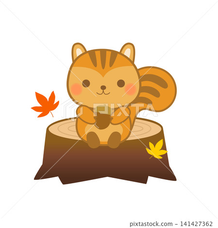 一幅可愛的松鼠坐在樹樁上的插圖。 一幅可愛的松鼠坐在樹樁上的插圖。 141427362