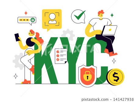KYC Vector Illustration Featuring Know Your Customer Identity Verification, Digital Authentication, Customer Onboarding, and Data Protection KYC Vector Illustration Featuring Know Your Customer Identity Verification, Digital Authentication, Customer Onboarding, and Data Protection 141427938