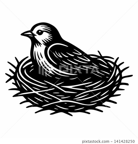 Minimalist bird in nest vector icon 141428250