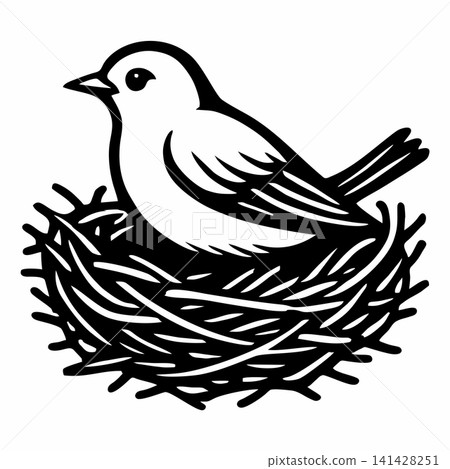 Minimalist bird in nest vector icon Minimalist bird in nest vector icon 141428251