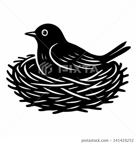 Minimalist bird in nest vector icon Minimalist bird in nest vector icon 141428252