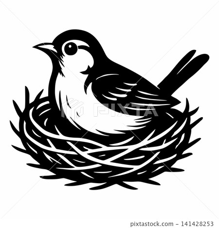 Minimalist bird in nest vector icon Minimalist bird in nest vector icon 141428253
