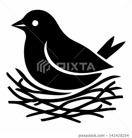 Minimalist bird in nest vector icon Minimalist bird in nest vector icon 141428254
