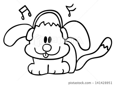Hand drawn puppy wearing headphone outline for dog cartoon, characters, comic, mascot, standee, sticker, tattoo, pet shop, vet, animal, home decor, house, yard, playtime, brooch, woof , icon Hand drawn puppy wearing headphone outline for dog cartoon, characters, comic, mascot, standee, sticker, tattoo, pet shop, vet, animal, home decor, house, yard, playtime, brooch, woof , icon 141428951
