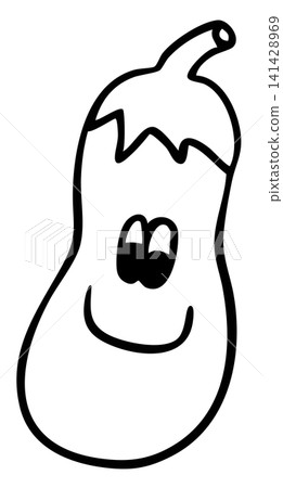 Hand drawn eggplant cartoon outline for kid colouring book, art, vegetable, vegan, breakfast, lunch, cafe, restaurant, menu, recipe, cook book, character, comic, mascot, grocery shopping, supermarket Hand drawn eggplant cartoon outline for kid colouring book, art, vegetable, vegan, breakfast, lunch, cafe, restaurant, menu, recipe, cook book, character, comic, mascot, grocery shopping, supermarket 141428969