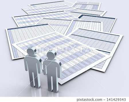 Business documents and two humanoid icons Business documents and two humanoid icons 141429343