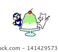 A penguin and a polar bear enjoying a giant shaved ice 141429573
