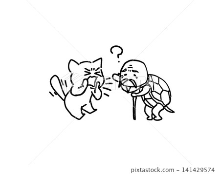 A cat earnestly talking to an old turtle. A cat earnestly talking to an old turtle. 141429574