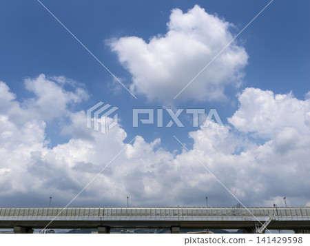 Elevated urban expressway and cumulonimbus clouds 141429598
