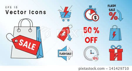 Flash Sale and E-commerce Shopping Vector Icon Set Flash Sale and E-commerce Shopping Vector Icon Set 141429710