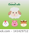 Set of Cute Cartoon Farm Animal Faces 141429712