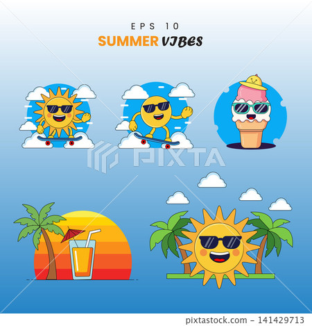Summer Vibes Cartoon Sticker Set Summer Vibes Cartoon Sticker Set 141429713