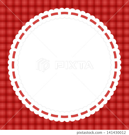 Red gingham check and frilled square frame | Cute message decorative material Red gingham check and frilled square frame | Cute message decorative material 141430012