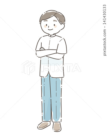 男性醫護人員全身插畫（身穿手術服，手繪風格） 141430133