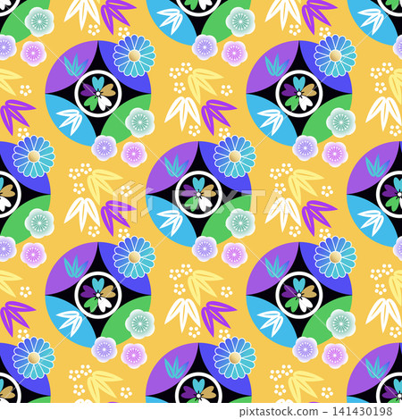Japanese traditional floral seamless pattern Art vintage patchwork abstract flower retro background Vector modern illustration for wallpaper, kimono, textile, fabric Japanese traditional floral seamless pattern Art vintage patchwork abstract flower retro background Vector modern illustration for wallpaper, kimono, textile, fabric 141430198