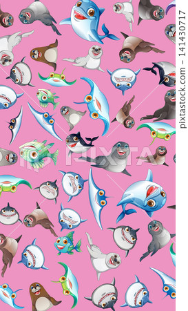 Cartoon Marine Life Seamless Pattern with Dolphins Sharks and Seals Cartoon Marine Life Seamless Pattern with Dolphins Sharks and Seals 141430717