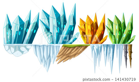 Colorful Crystal Formations on Floating Island Platforms 141430719