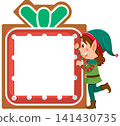 Cartoon Christmas Elf Standing Next to Blank Gift Box Frame 141430735