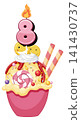Birthday Ice Cream Sundae With Number Eight Candle 141430737