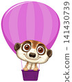 Cute Cartoon Meerkat Flying in a Pink Hot Air Balloon 141430739