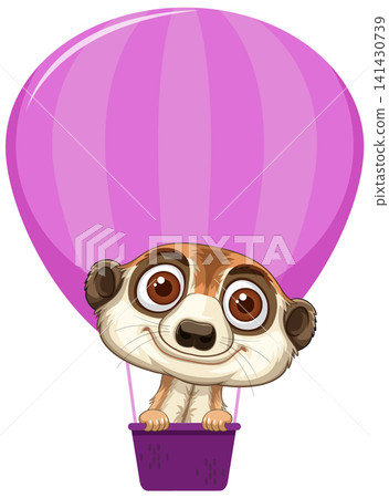 Cute Cartoon Meerkat Flying in a Pink Hot Air Balloon Cute Cartoon Meerkat Flying in a Pink Hot Air Balloon 141430739