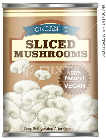 Organic Sliced Mushroom Canned Food Vector Illustration with Vegan Label Organic Sliced Mushroom Canned Food Vector Illustration with Vegan Label 141430744
