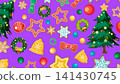 Festive Holiday Pattern with Gingerbread Cookies and Christmas Trees 141430745