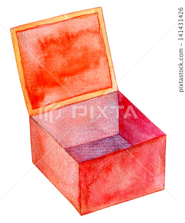 Watercolor illustration, hand-drawn illustration, red box Watercolor illustration, hand-drawn illustration, red box 141431426