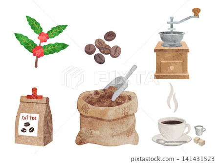 咖啡豆圖片插畫集,手繪水彩 咖啡豆圖片插畫集,手繪水彩 141431523