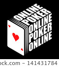Isometric deck of cards with the word Online Poker written on it. Cartoon 3D vector on black background 141431784