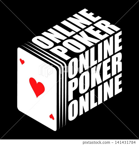 Isometric deck of cards with the word Online Poker written on it. Cartoon 3D vector on black background 141431784
