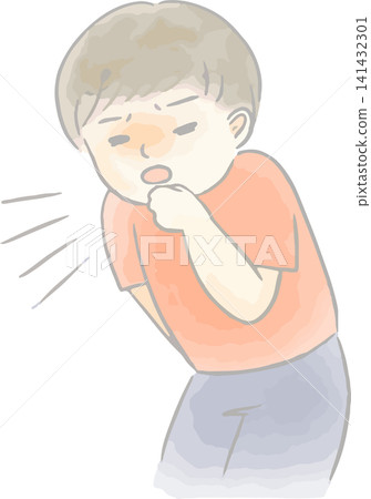 插圖描繪了一個咳嗽且看起來很痛苦的孩子;這可能是感染或化學物質過敏的原因。 插圖描繪了一個咳嗽且看起來很痛苦的孩子;這可能是感染或化學物質過敏的原因。 141432301