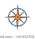 Wind rose vector illustration. Graphic nautical compass rose icon. Navigation isolated hand drawn symbol for tattoo, app logo, map design, for create pattern in sea children concept, T-shirt print 141432758