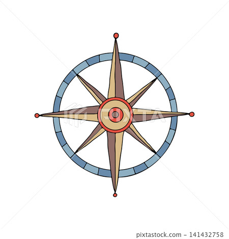 Wind rose vector illustration. Graphic nautical compass rose icon. Navigation isolated hand drawn symbol for tattoo, app logo, map design, for create pattern in sea children concept, T-shirt print 141432758